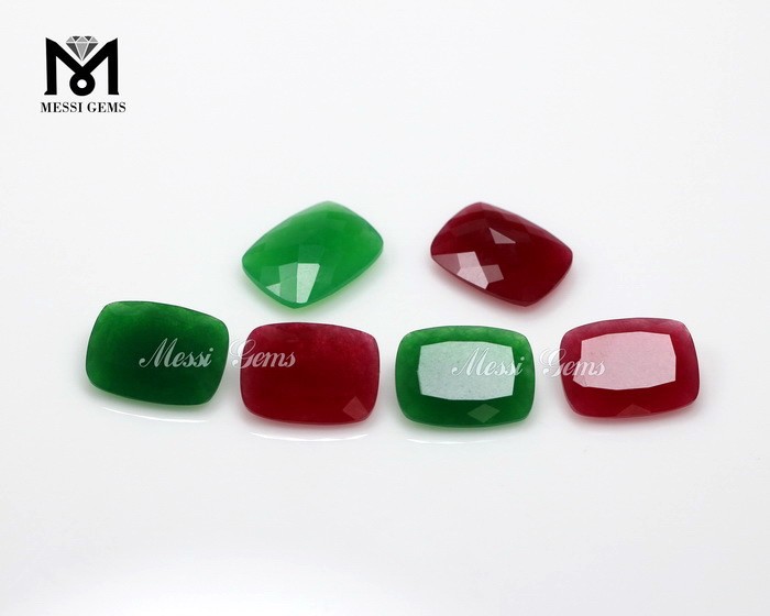 Kissen 15 x 20 mm facettierter grüner / roter Quarz-Jade-Edelstein