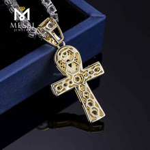 Mode HipHop Geschenke 14k Echtgold Gelbgold Lab Diamant Kreuz Halskette